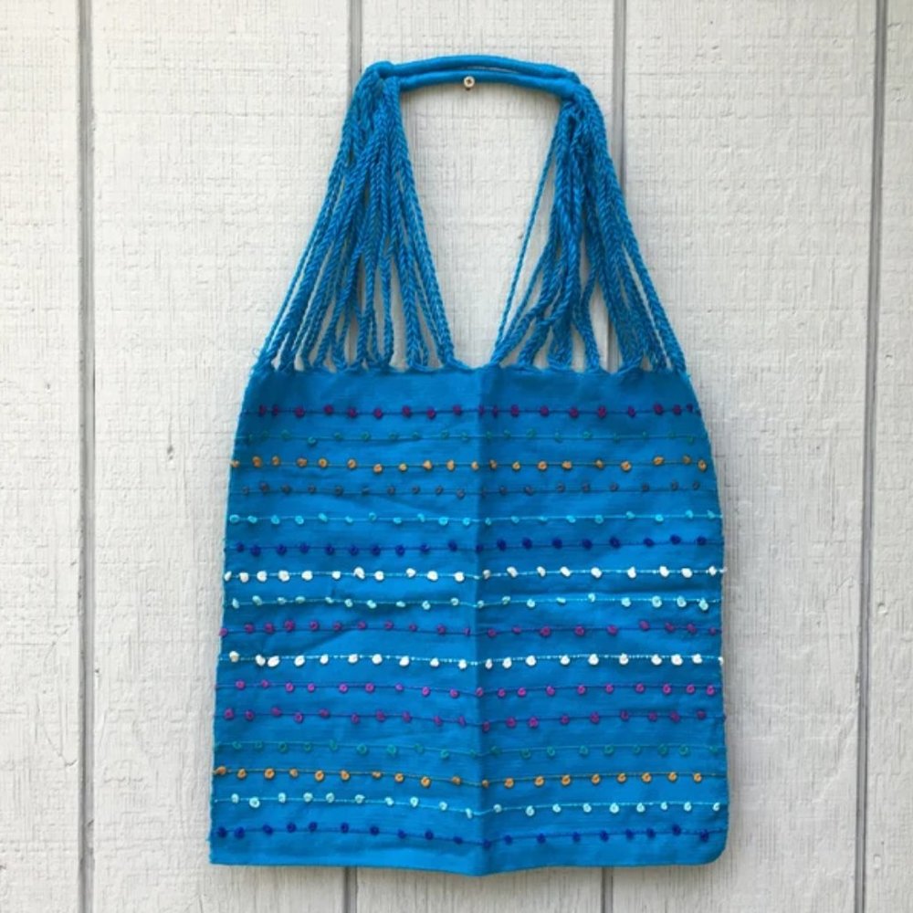 Handmade Hand Woven Cotton Rainbow Striped Mexican Tote Bag - Bolsa Telar Rayas